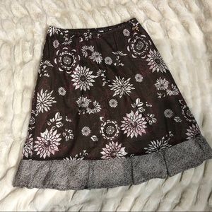 100 % Cotton Beaded Tie Floral Brown Boho Skirt M